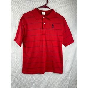 Vintage 80's Disney‎ Red Striped Mickey Mouse Polo Shirt Size L